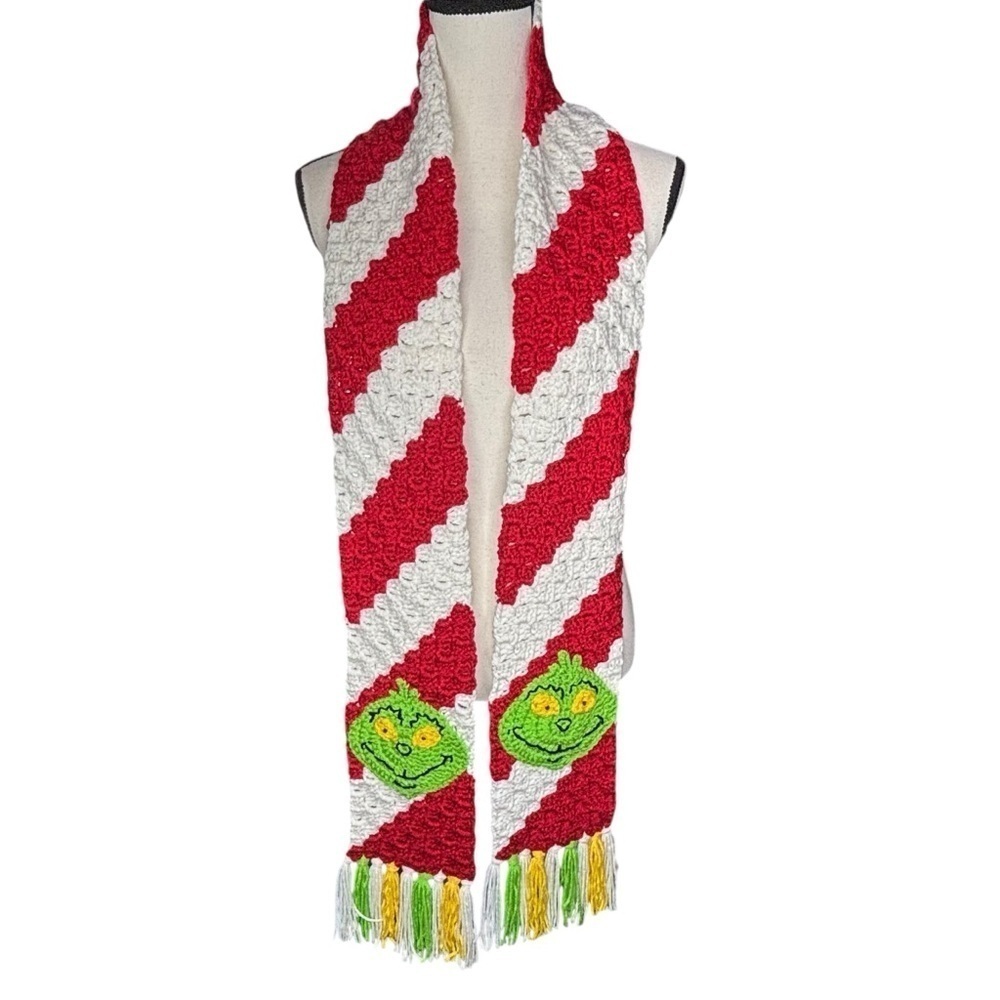 Handmade Scarf‎ Red White Candy Cane Stripe Handcrafted Christmas Holiday - Picture 5 of 16